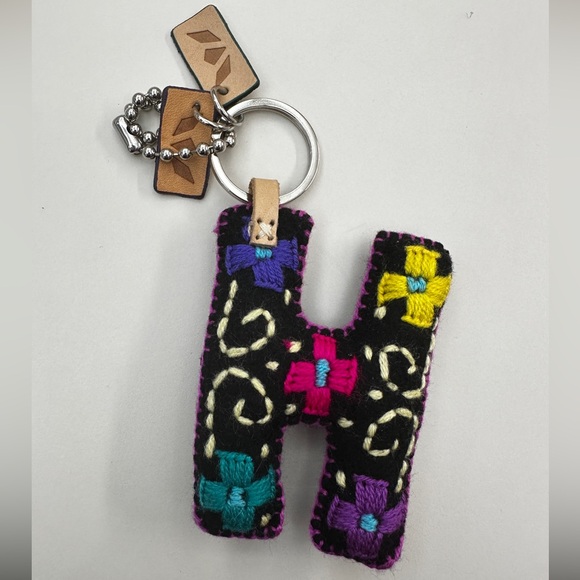 Consuela Bag Charm - Colorful Embroidered 'H' Keychain - Picture 1 of 3